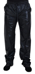 Dolce & Gabbana Schwarze glänzende Kordelzughose Nylonhose