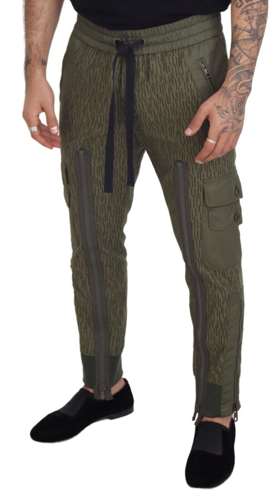 Dolce & Gabbana Grün gestreifte Cargo-Hose mit Reißverschluss Bein Männer Hosenhose