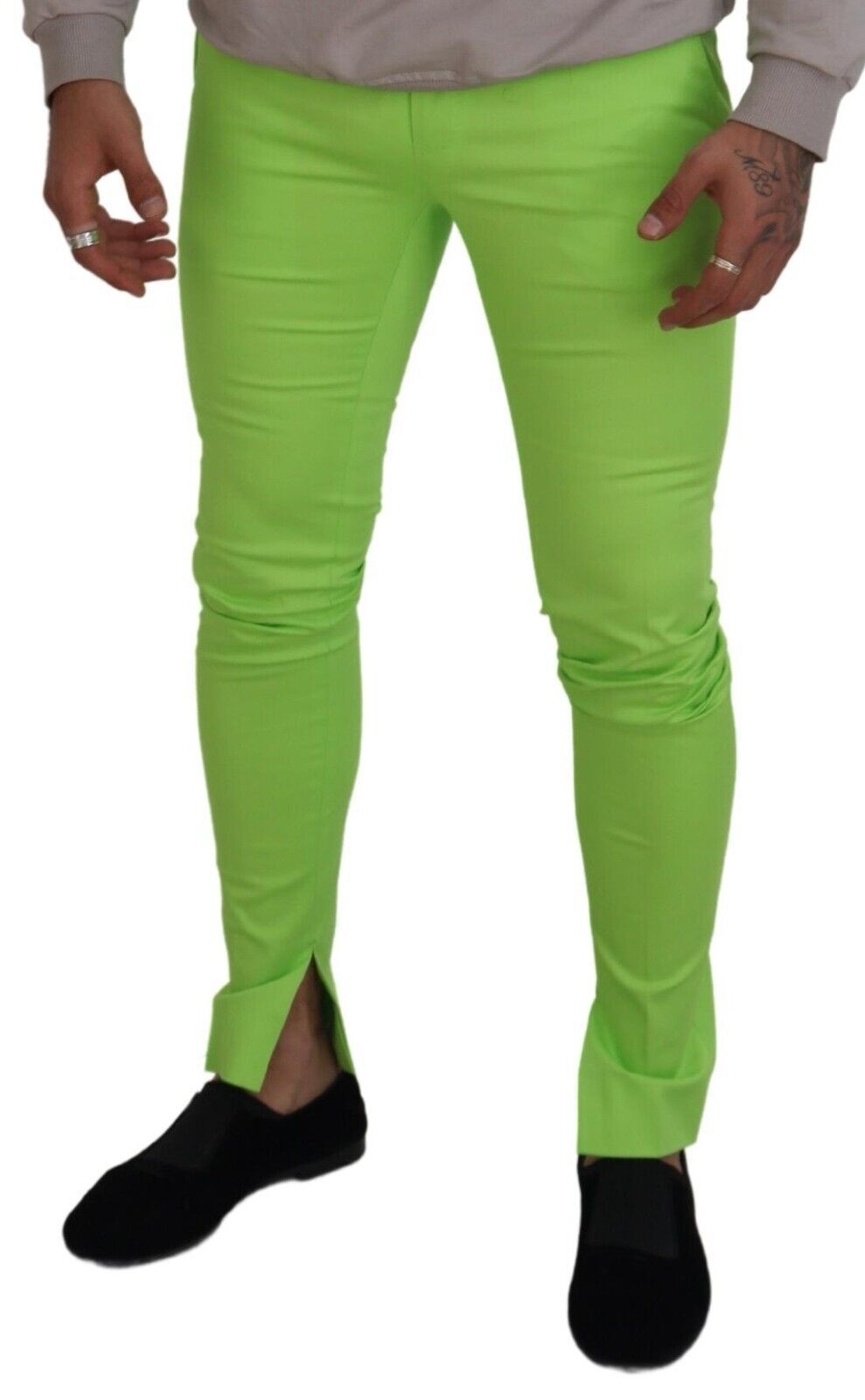 Dolce & Gabbana Light Green Cotton Skinny Men's Pants Trousers