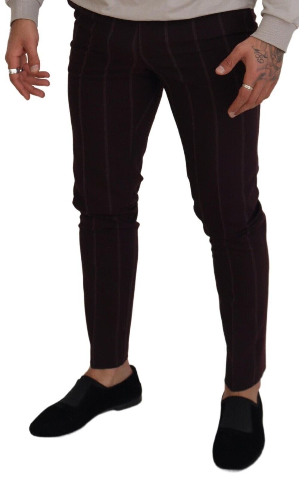 Dolce & Gabbana Brown Striped Men's Cotton Trousers
