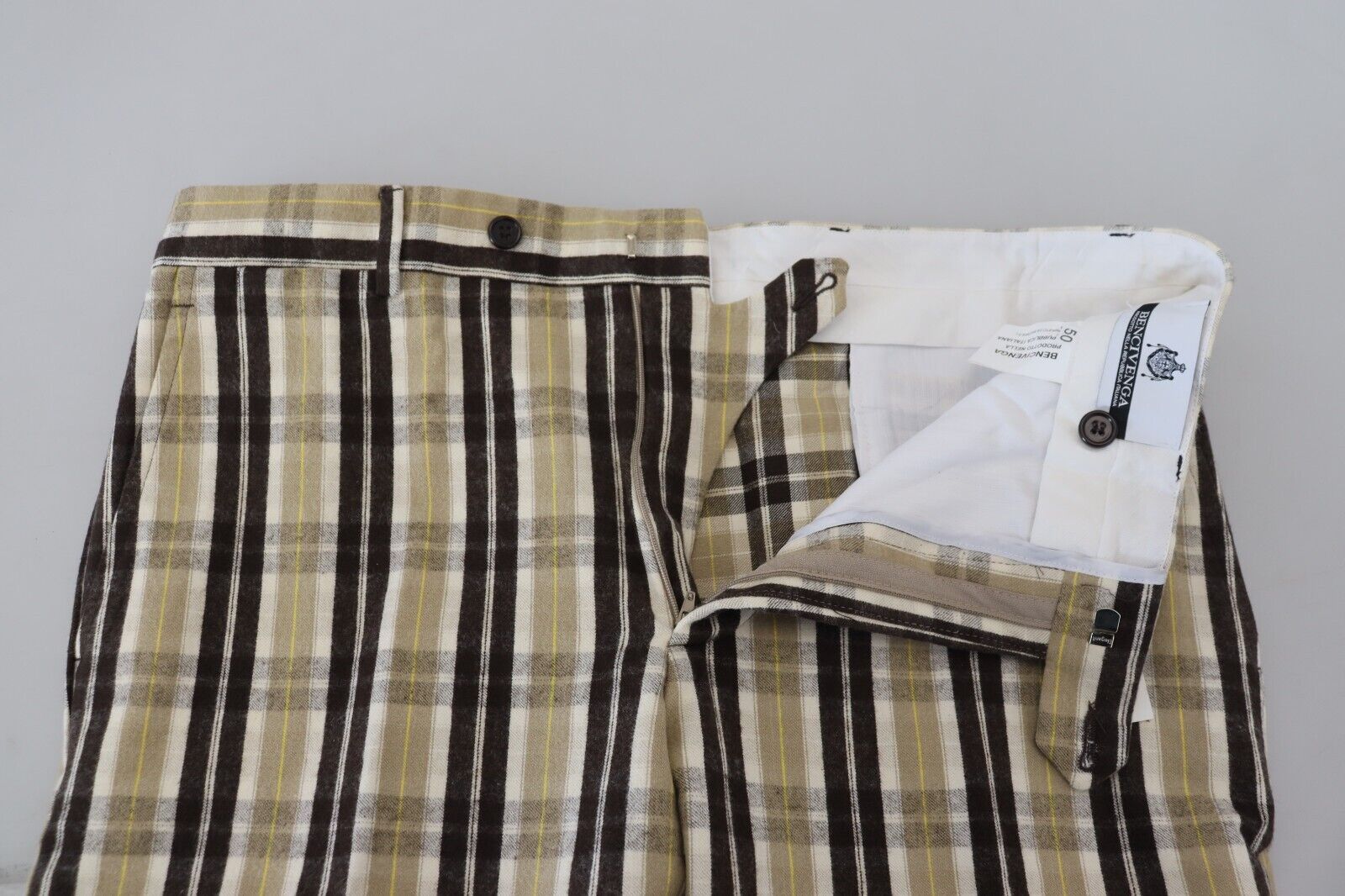 BENCIVENGA Multicolor Plaid Cotton Straight Fit Men's Trousers