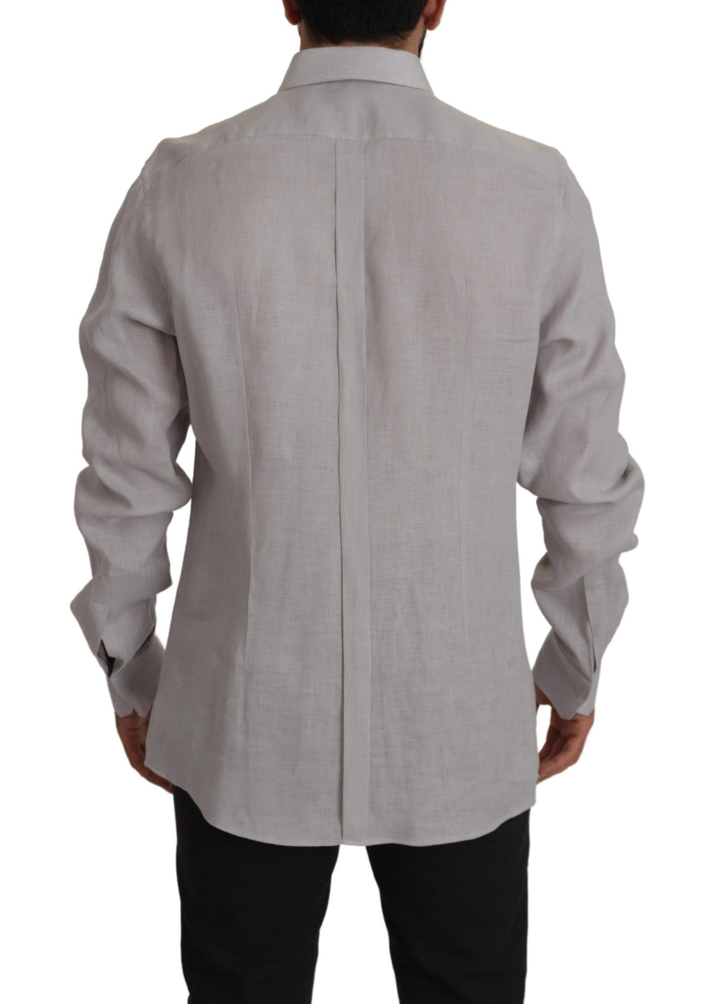 Dolce & Gabbana Gray Long Sleeve Linen Shirt Formal GOLD