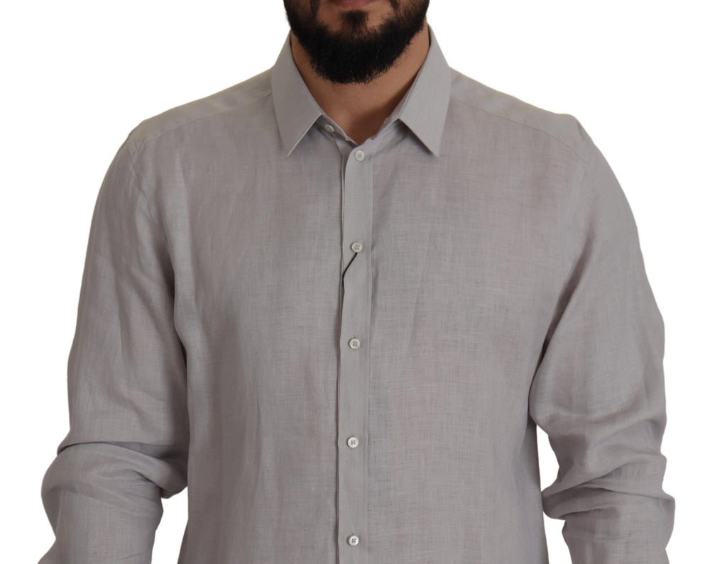 Dolce & Gabbana Gray Long Sleeve Linen Shirt Formal GOLD