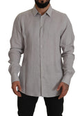 Dolce & Gabbana Gray Long Sleeve Linen Shirt Formal GOLD