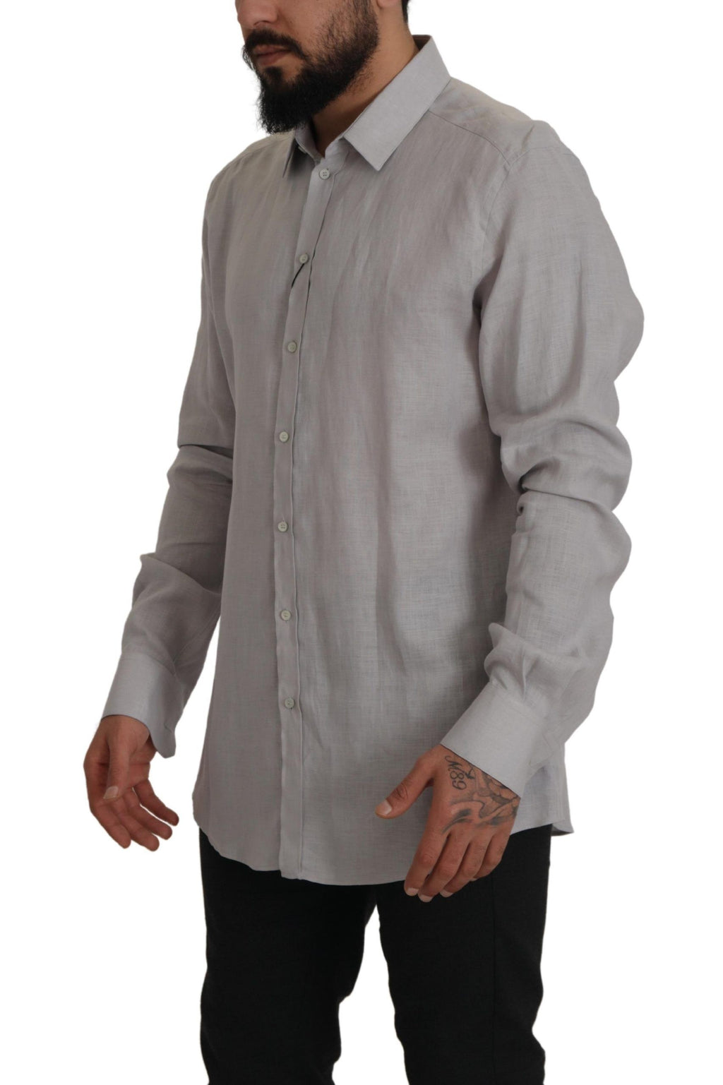 Dolce & Gabbana Gray Long Sleeve Linen Shirt Formal GOLD