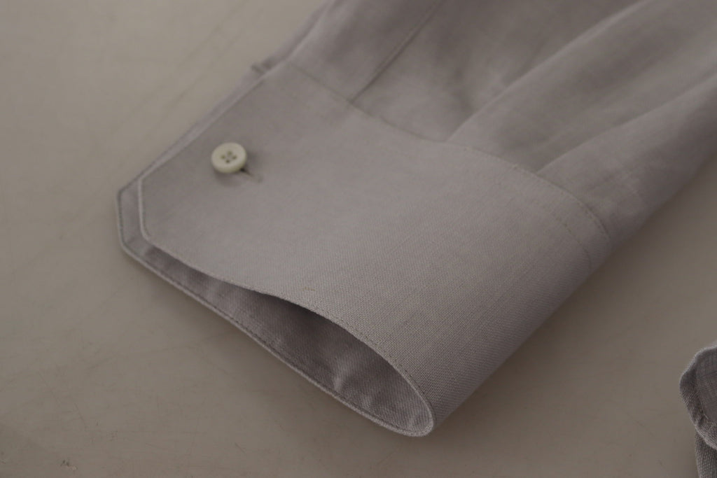 Dolce & Gabbana Gray Long Sleeve Linen Shirt Formal GOLD