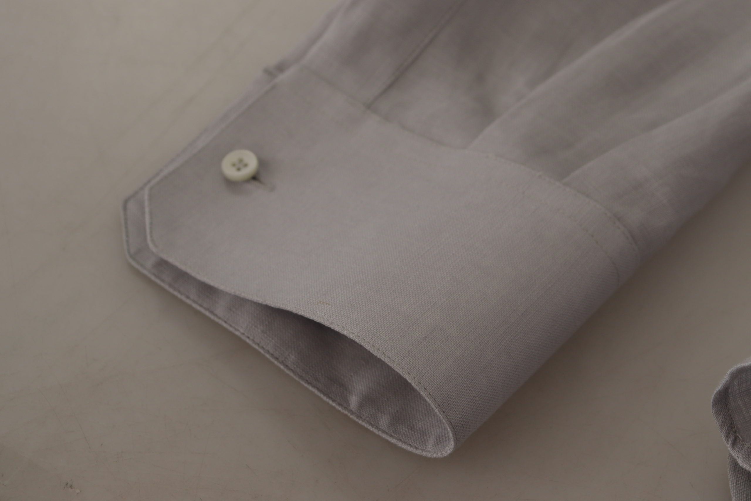 Dolce & Gabbana Gray Long Sleeve Linen Shirt Formal GOLD