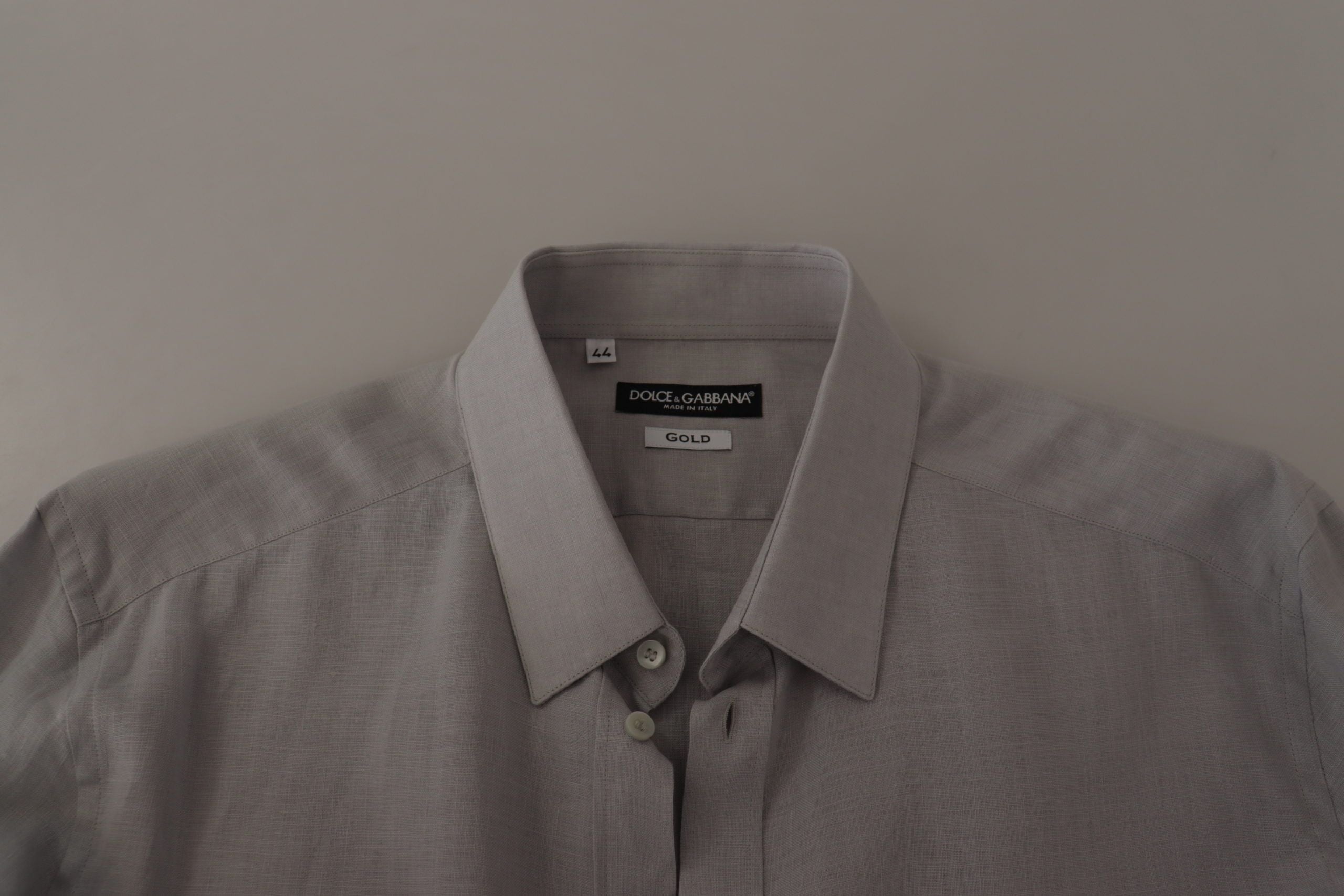 Dolce & Gabbana Gray Long Sleeve Linen Shirt Formal GOLD