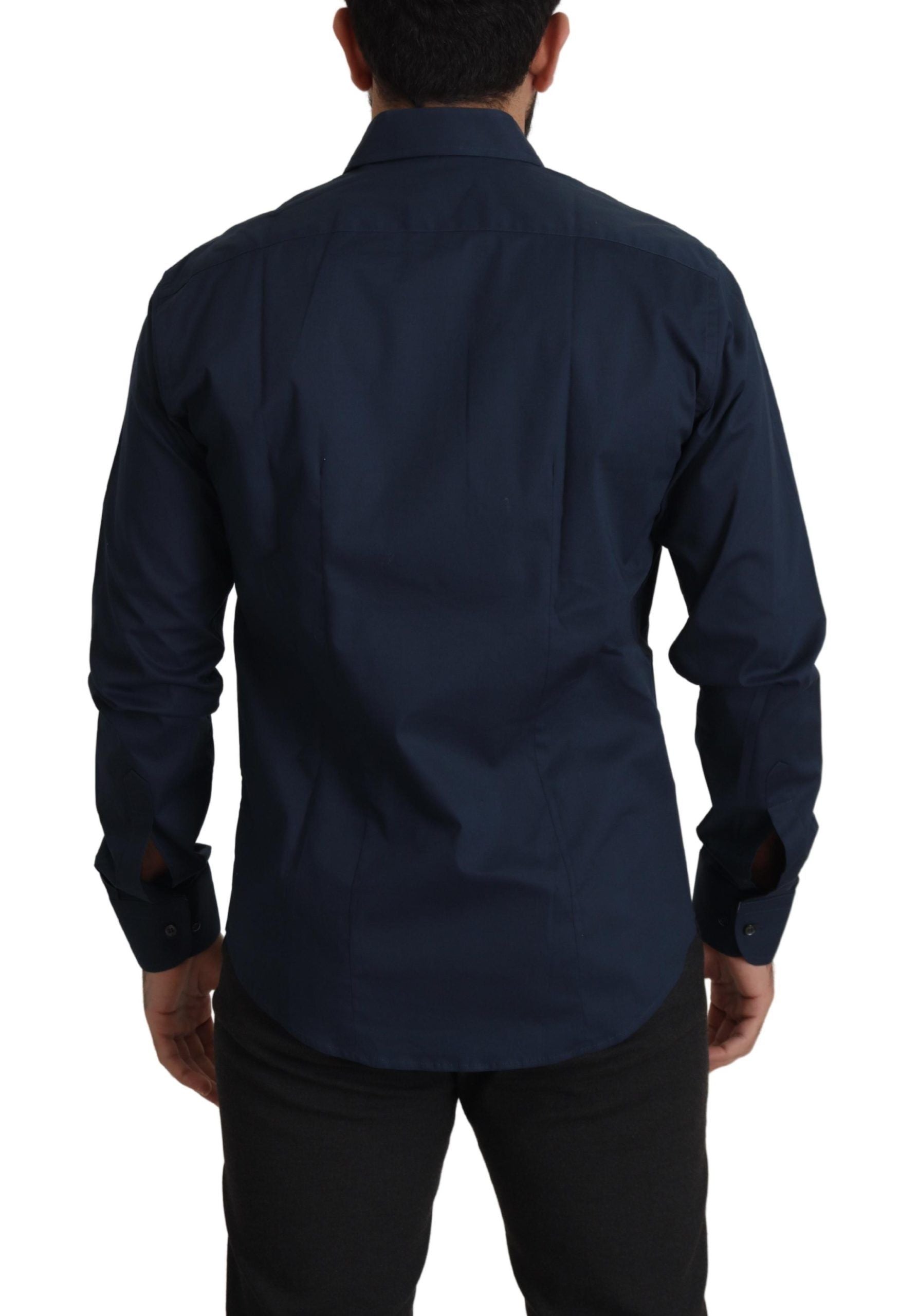 Roberto Cavalli Navy Blue Cotton Formal Shirt