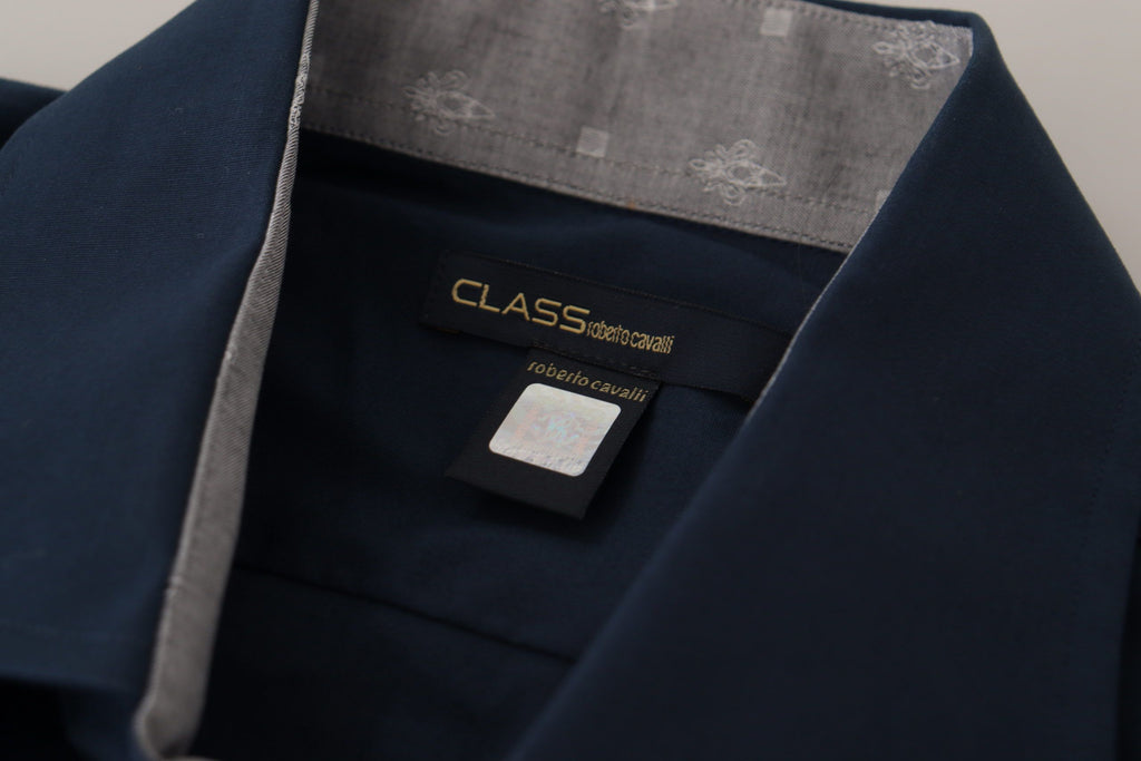 Roberto Cavalli Navy Blue Cotton Formal Shirt