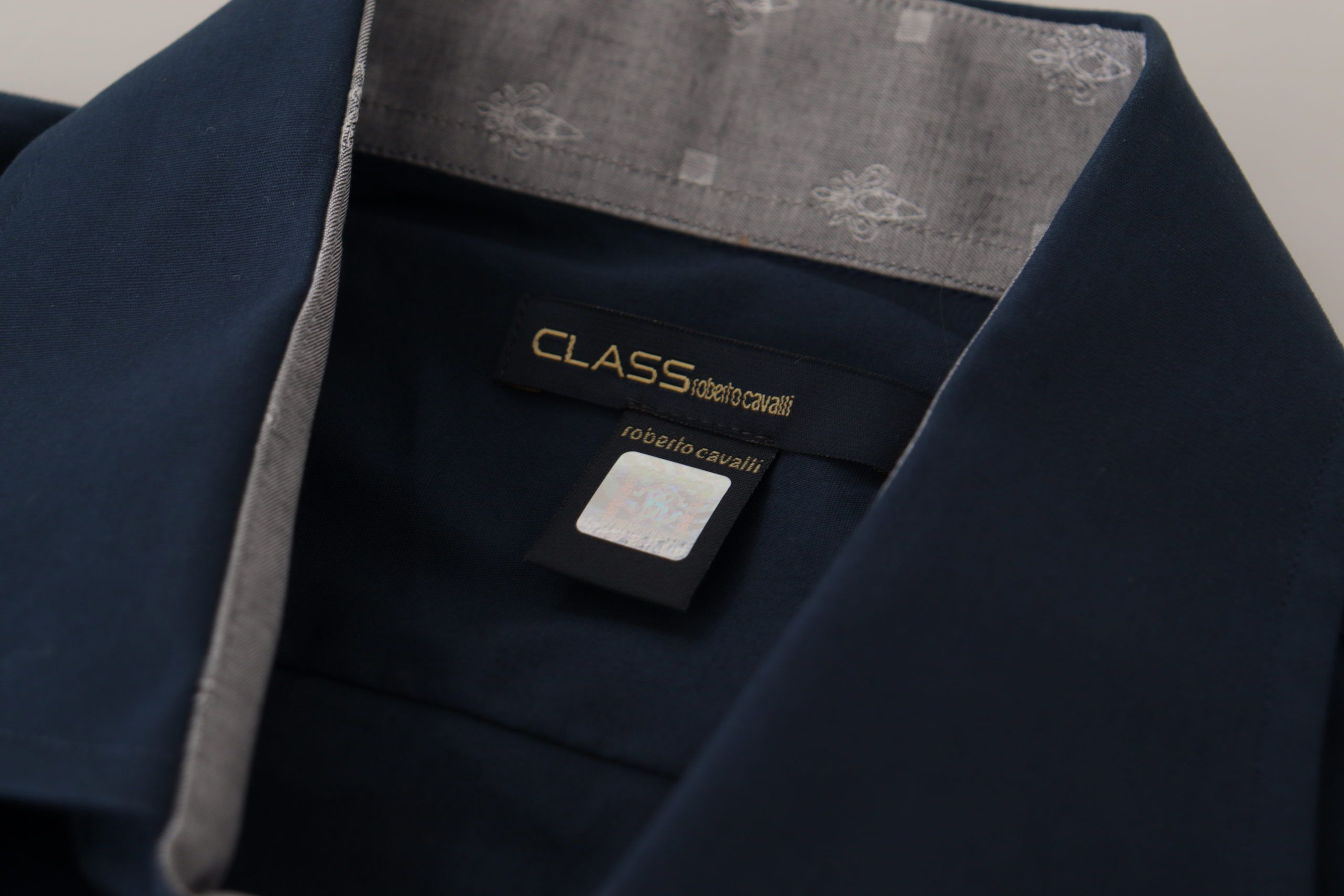 Roberto Cavalli Navy Blue Cotton Formal Shirt