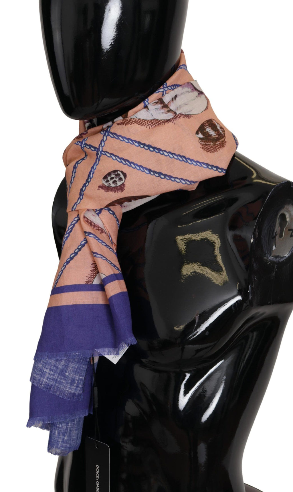 Dolce & Gabbana Blue Linen Seashell Pattern Men's Wrap Scarf