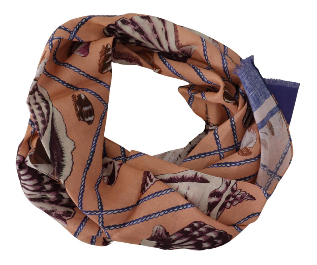Dolce & Gabbana Blue Linen Seashell Pattern Men's Wrap Scarf