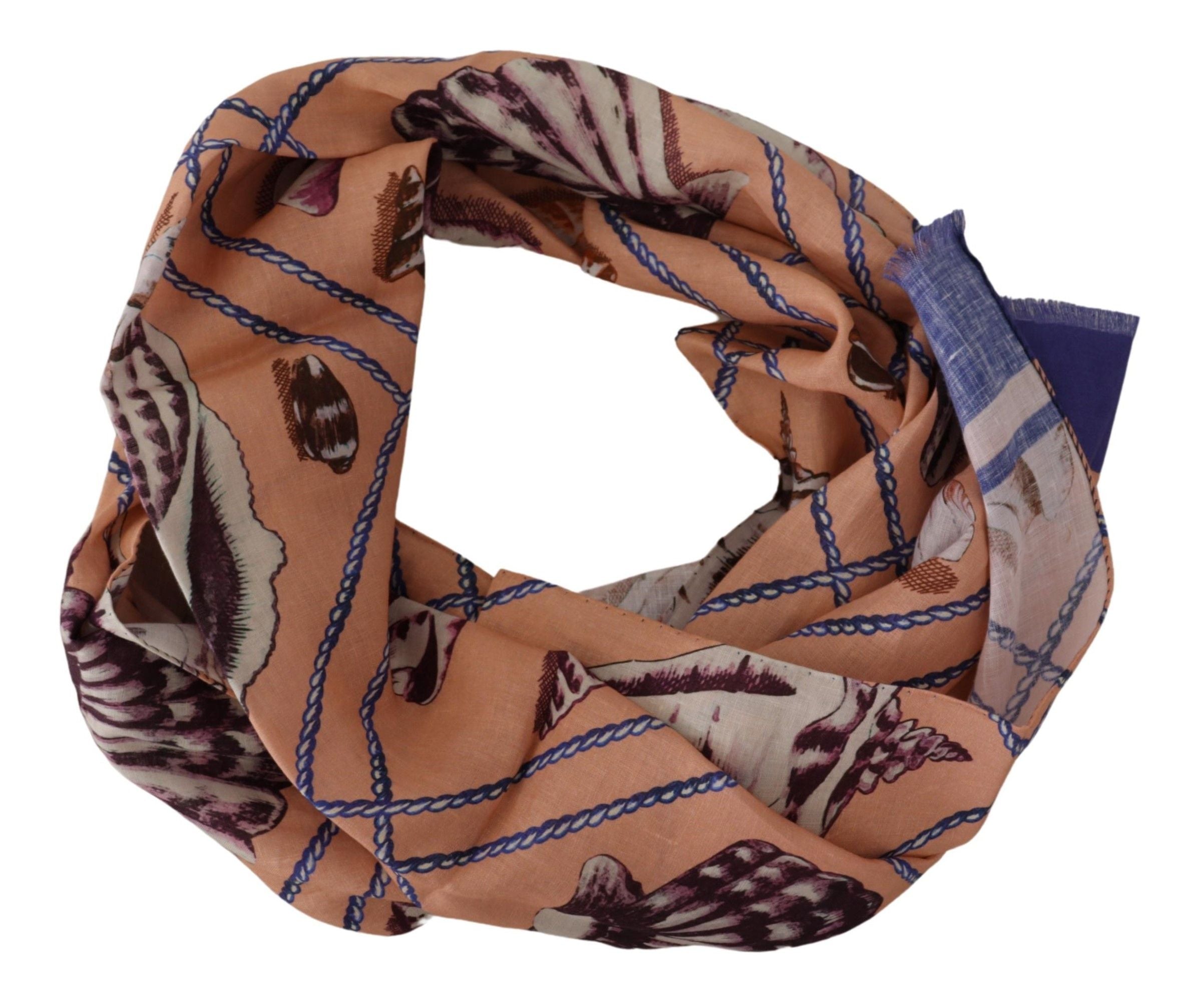 Dolce & Gabbana Blue Linen Seashell Pattern Men's Wrap Scarf
