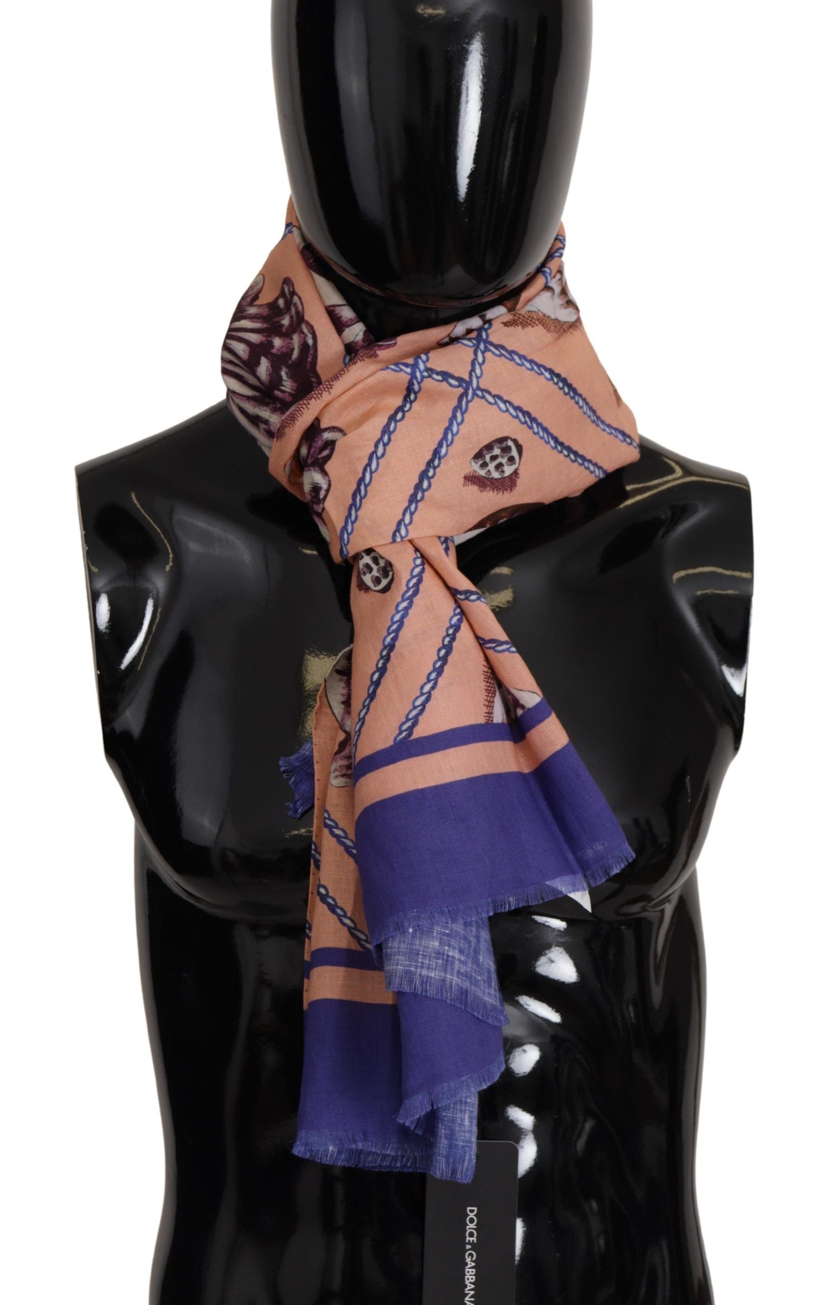Dolce & Gabbana Blue Linen Seashell Pattern Men's Wrap Scarf