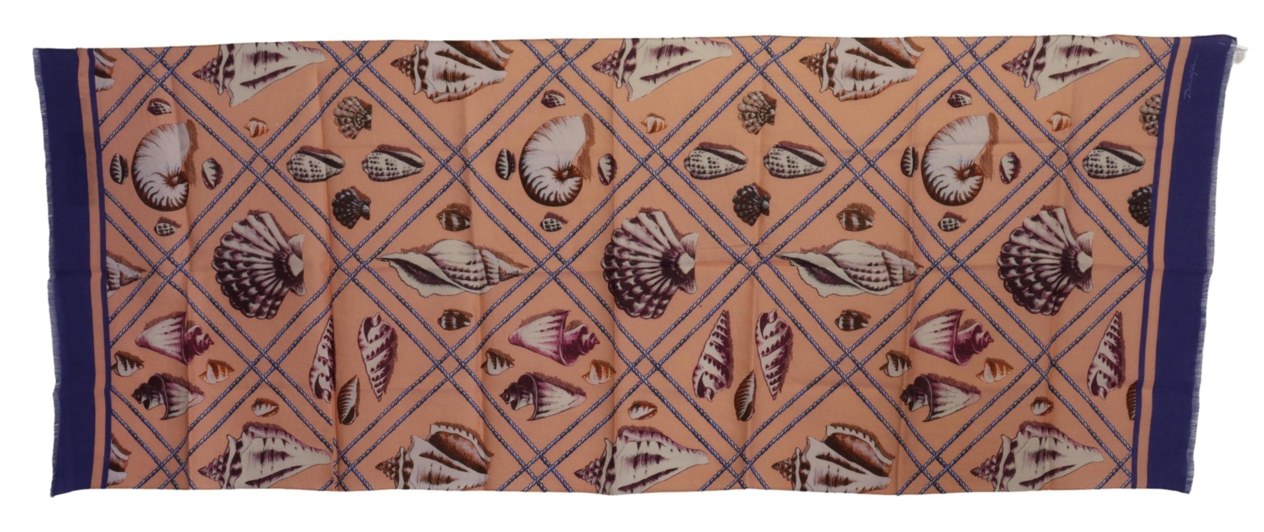 Dolce & Gabbana Blue Linen Seashell Pattern Men's Wrap Scarf