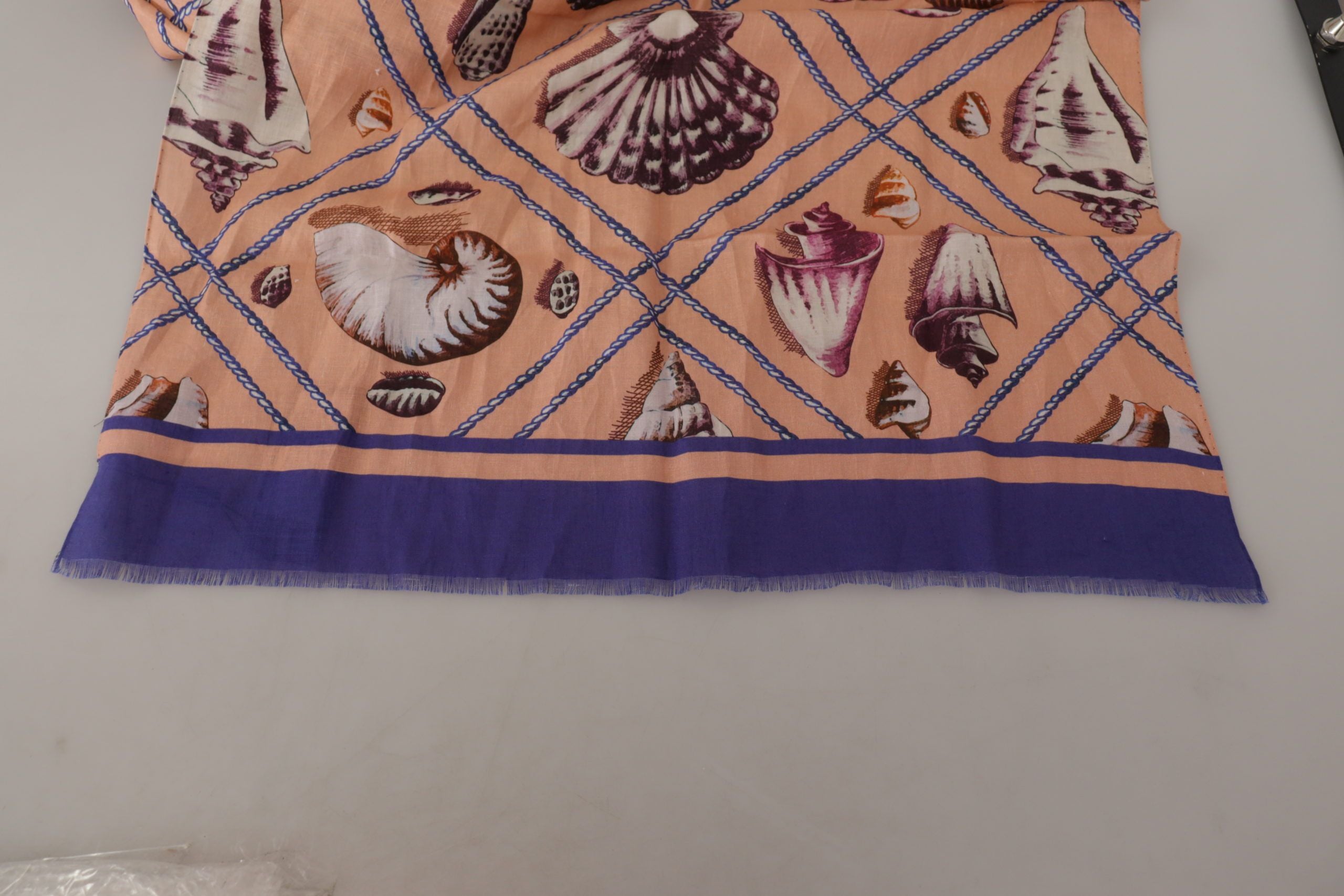 Dolce & Gabbana Blue Linen Seashell Pattern Men's Wrap Scarf