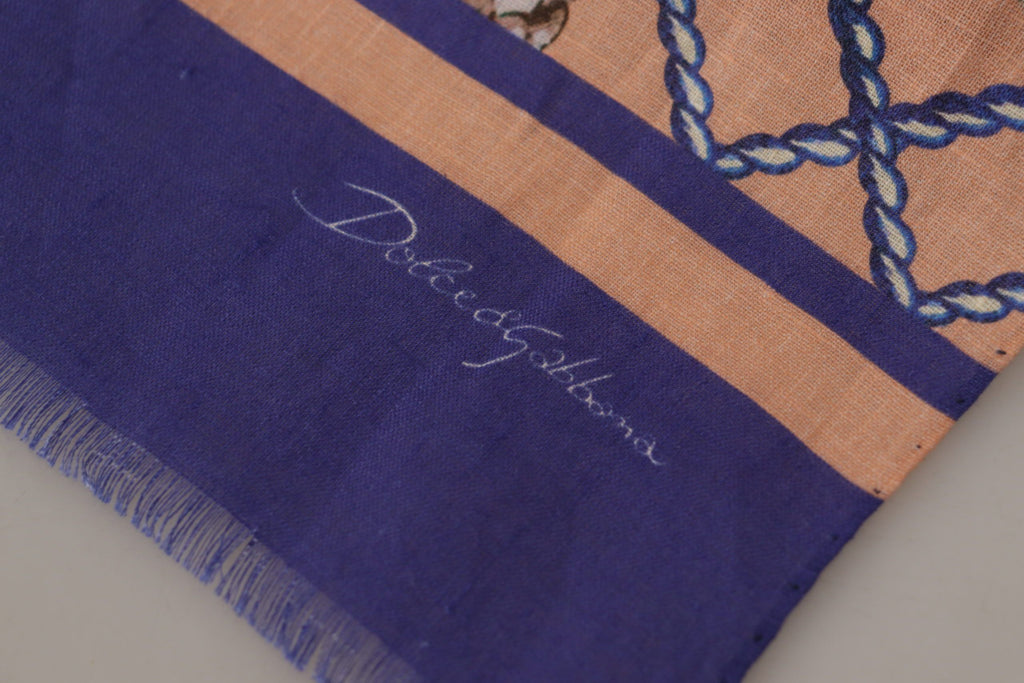 Dolce & Gabbana Blue Linen Seashell Pattern Men's Wrap Scarf