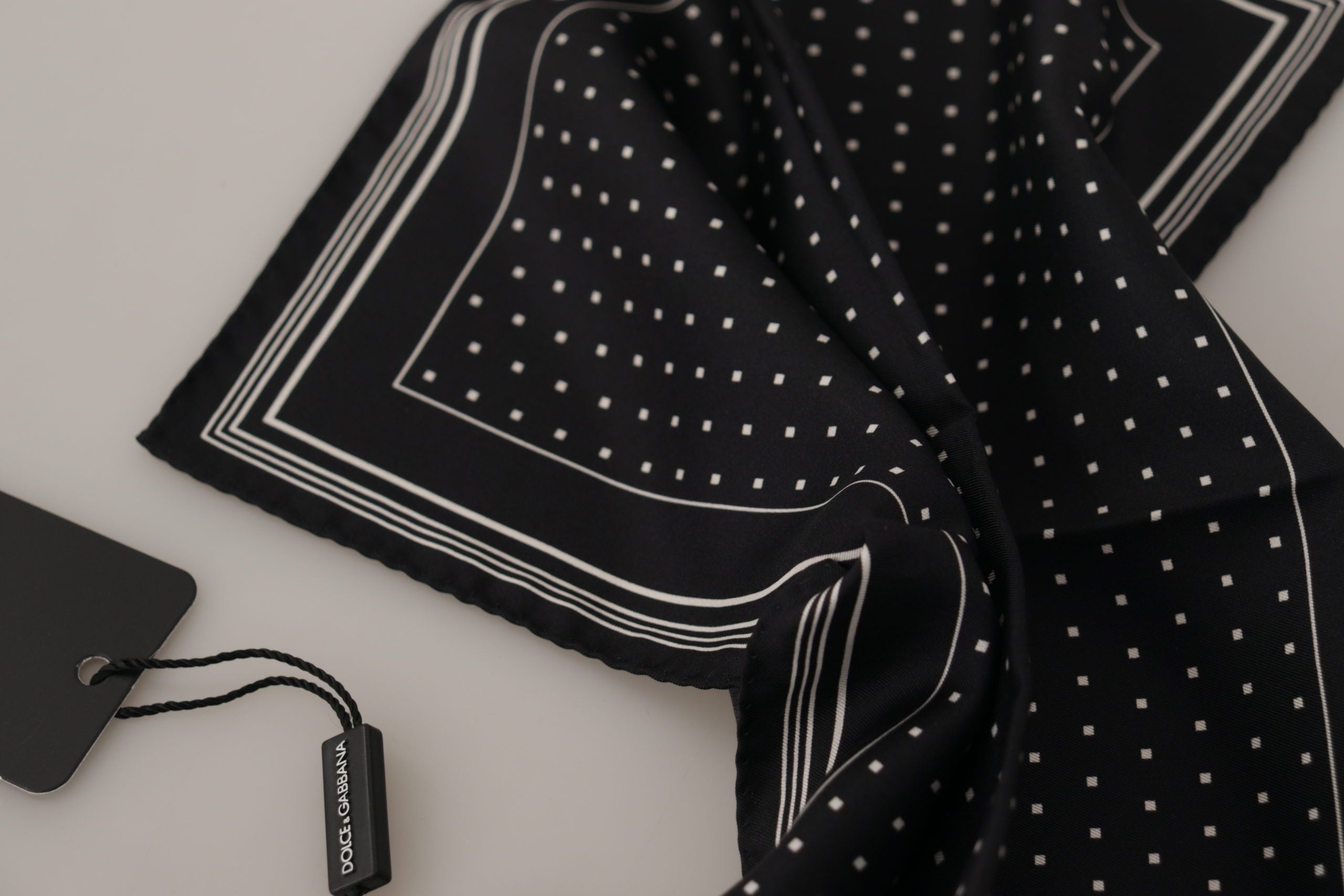 Dolce & Gabbana Black Polka Dot DG Logo Square Handkerchief