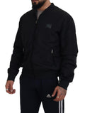 Dolce & Gabbana Schwarze Nylon-Logo-Bomberjacke mit Reißverschluss