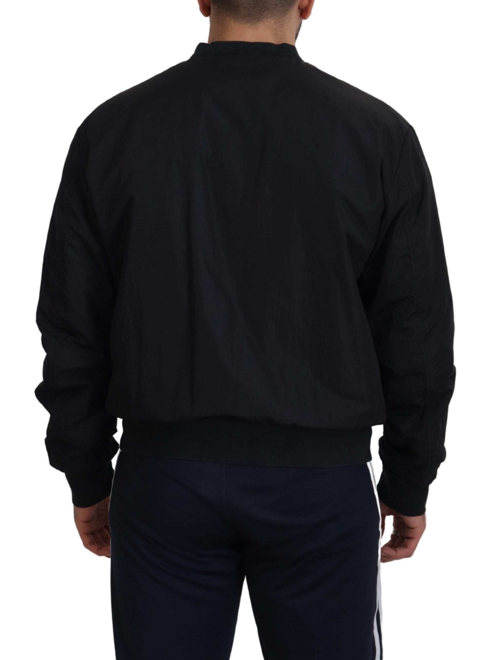Dolce & Gabbana Schwarze Nylon-Logo-Bomberjacke mit Reißverschluss