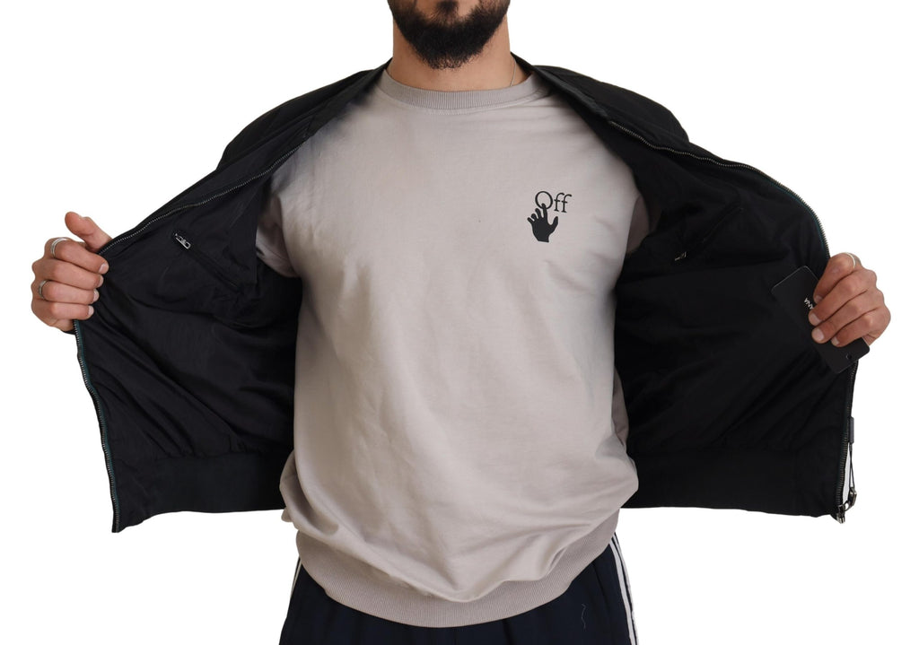 Dolce & Gabbana Schwarze Nylon-Logo-Bomberjacke mit Reißverschluss