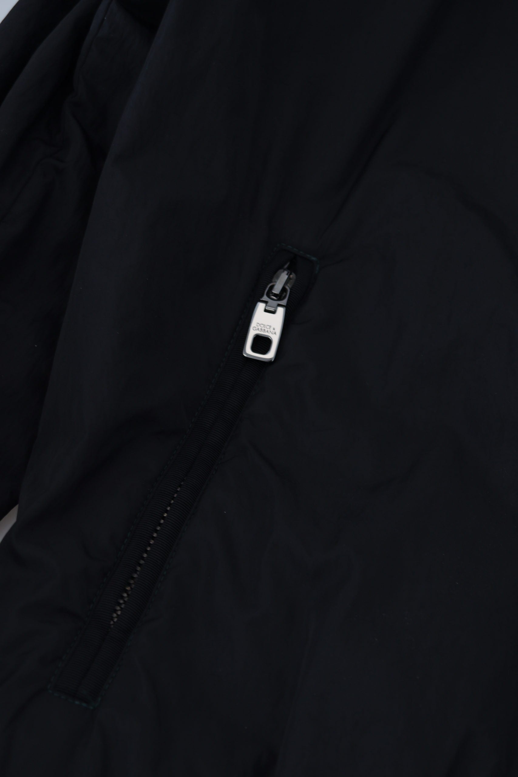 Dolce & Gabbana Schwarze Nylon-Logo-Bomberjacke mit Reißverschluss