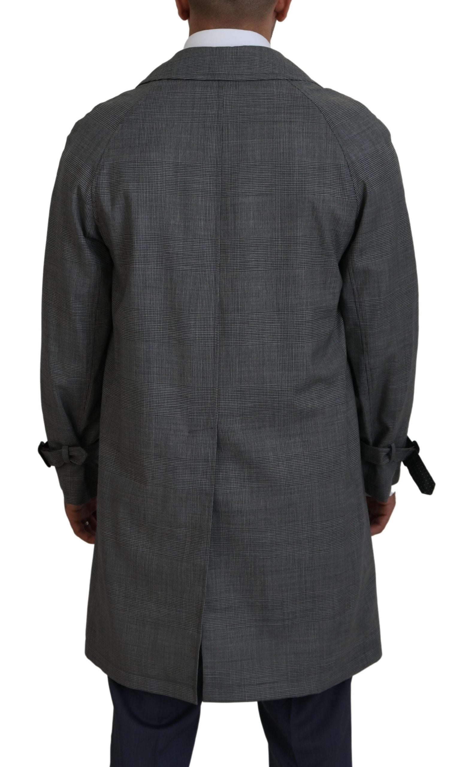 Dolce & Gabbana Grauer Wollmantel kariert langer Trenchcoat Jacke Trenchcoat Jacke