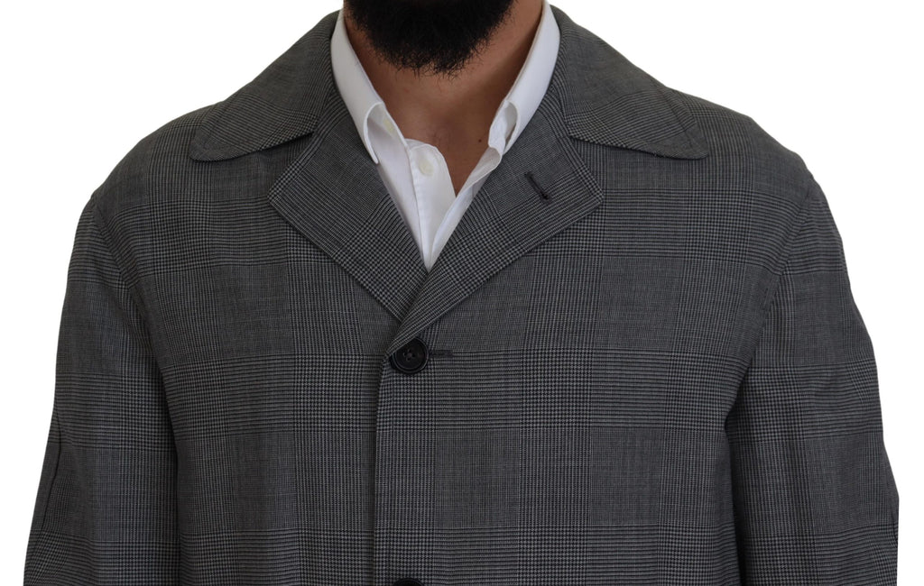 Dolce & Gabbana Grauer Wollmantel kariert langer Trenchcoat Jacke Trenchcoat Jacke