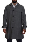 Dolce & Gabbana Grauer Wollmantel kariert langer Trenchcoat Jacke Trenchcoat Jacke