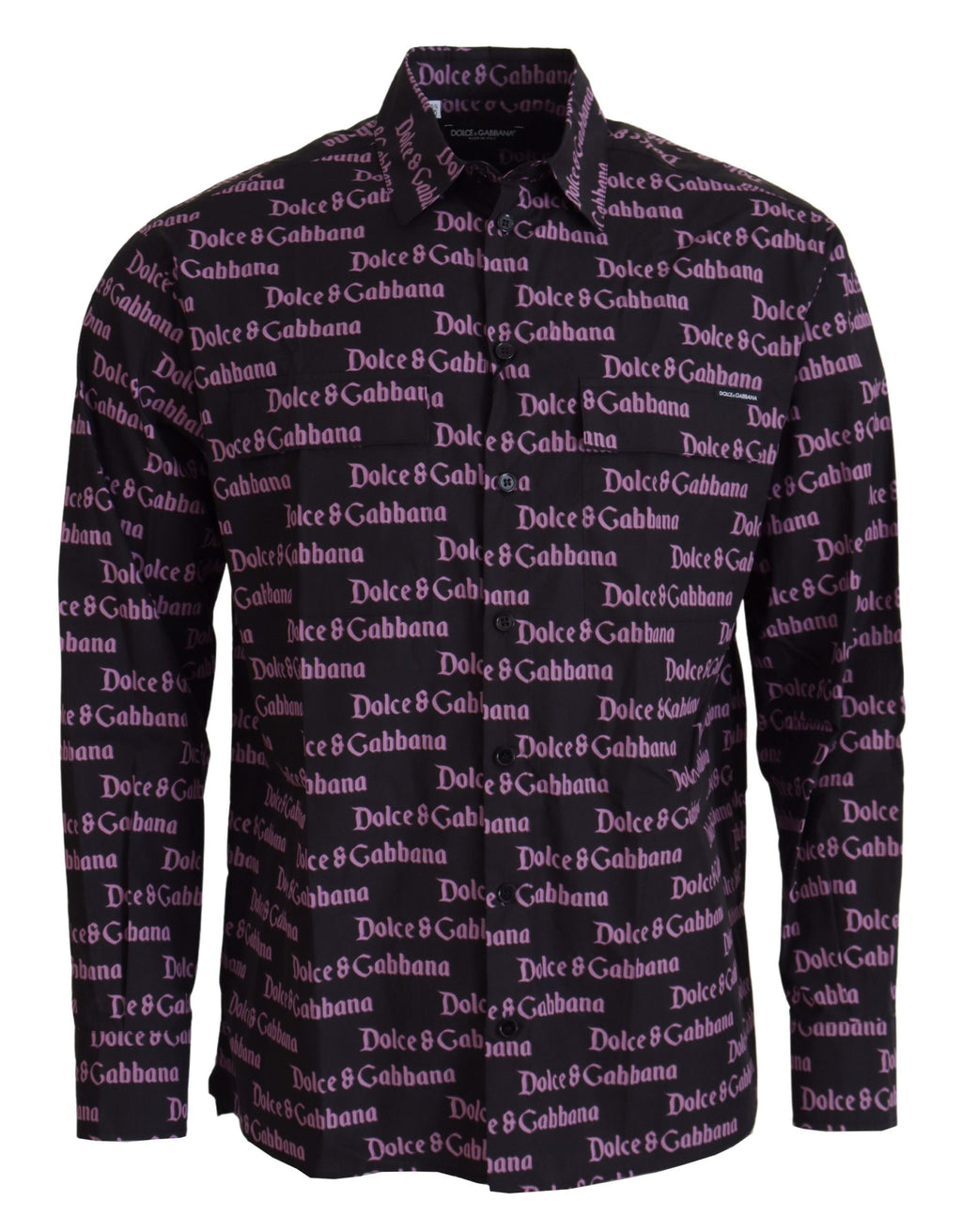 Dolce & Gabbana Schwarzes lila Logo Slim Dress Formales Hemd