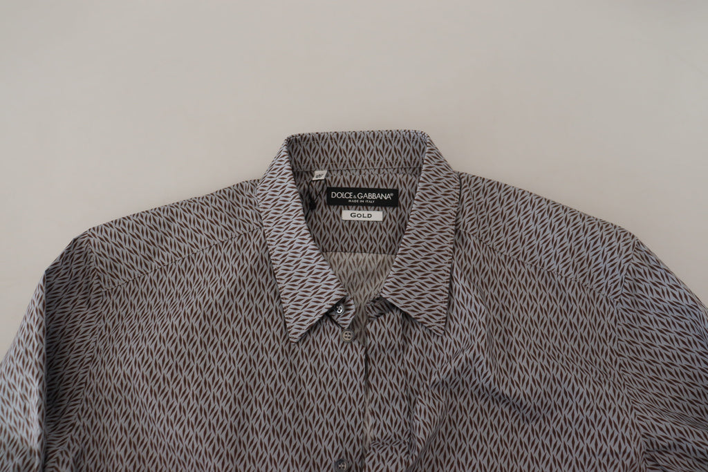 Dolce & Gabbana Grey Brown GOLD Slim Fit Dress Formal Shirt