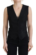 Dolce & Gabbana Schwarzer Brokat Button Down Ärmellose Weste