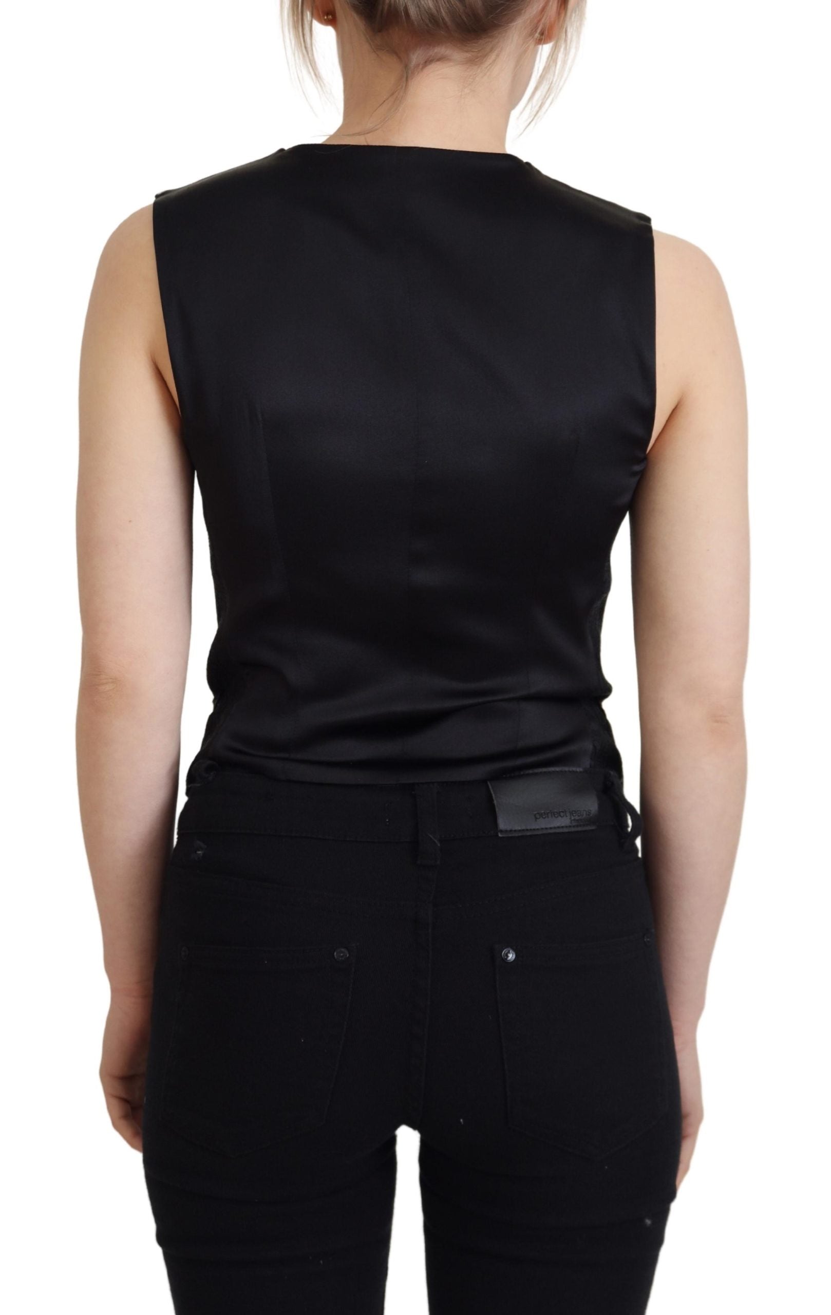 Dolce & Gabbana Schwarzer Brokat Button Down Ärmellose Weste