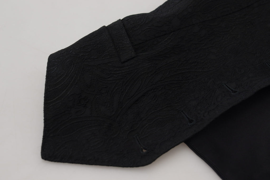 Dolce & Gabbana Schwarzer Brokat Button Down Ärmellose Weste