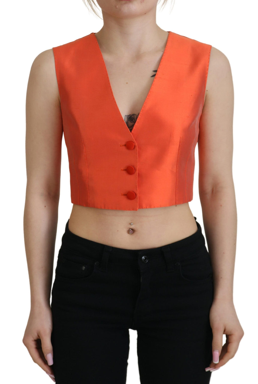 Dolce & Gabbana Orange Sleeveless Cropped Vest Top