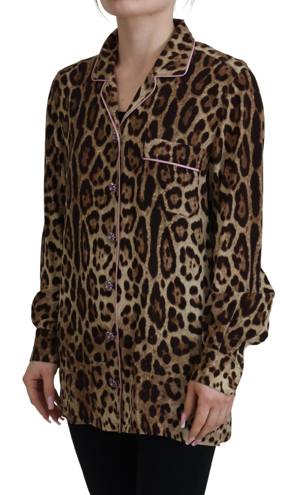 Dolce & Gabbana Brown Leopard Print Long Sleeve Blouse