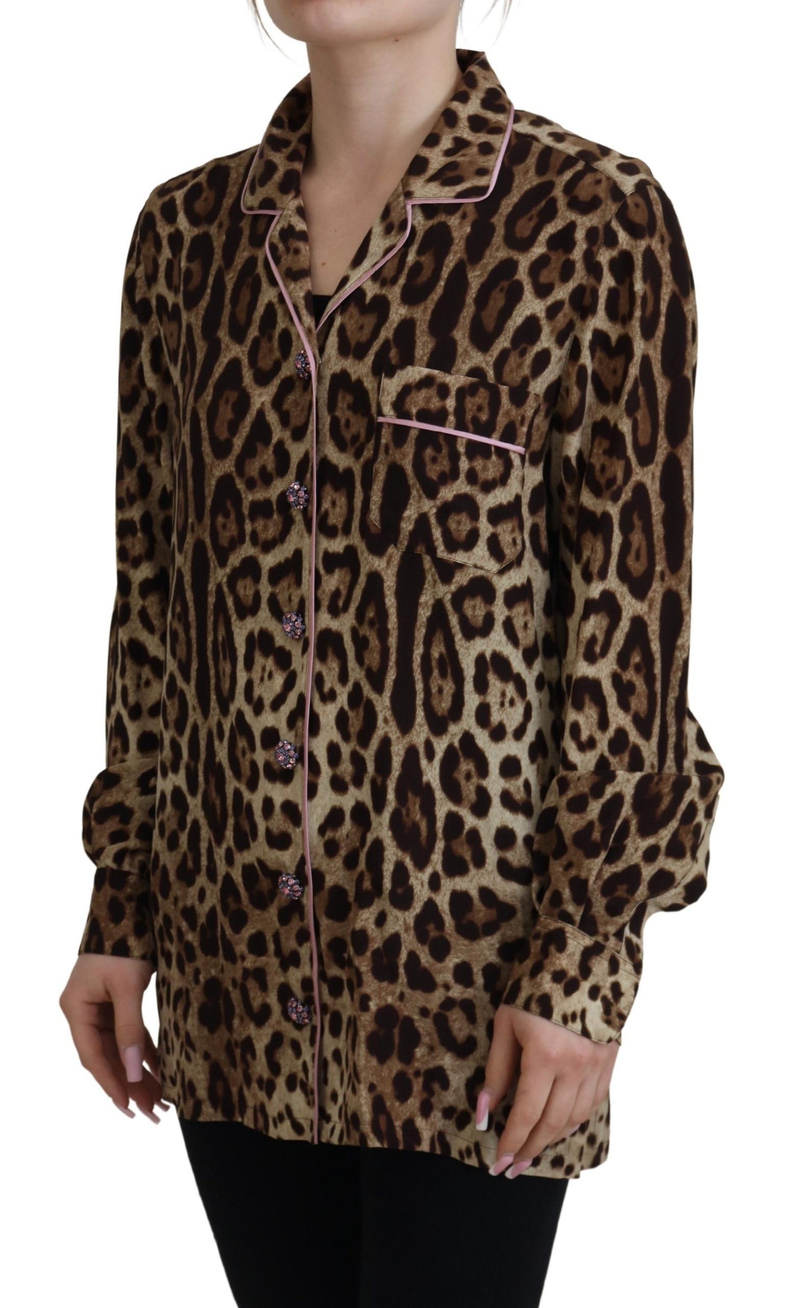 Dolce & Gabbana Brown Leopard Print Long Sleeve Blouse