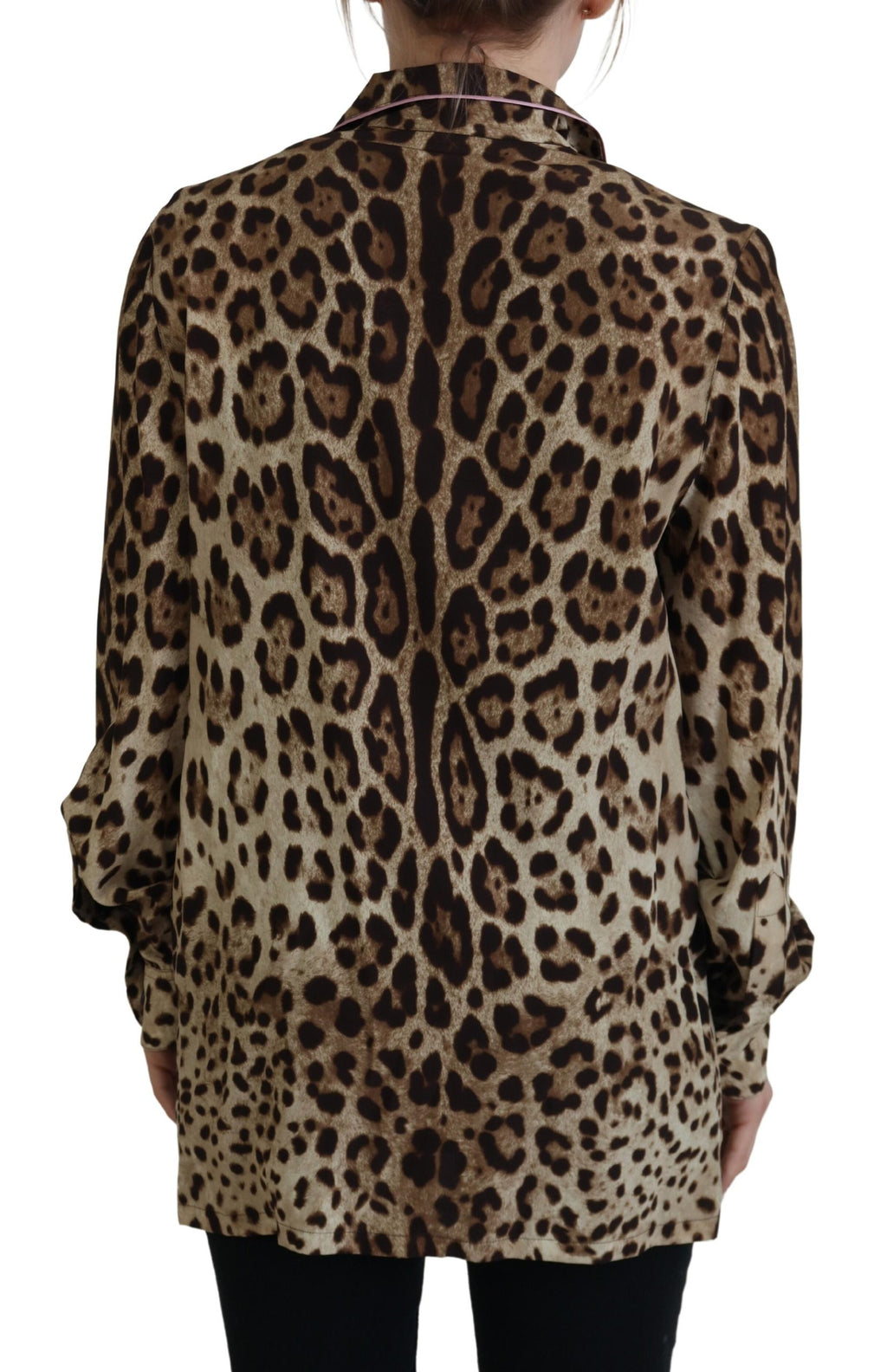 Dolce & Gabbana Brown Leopard Print Long Sleeve Blouse