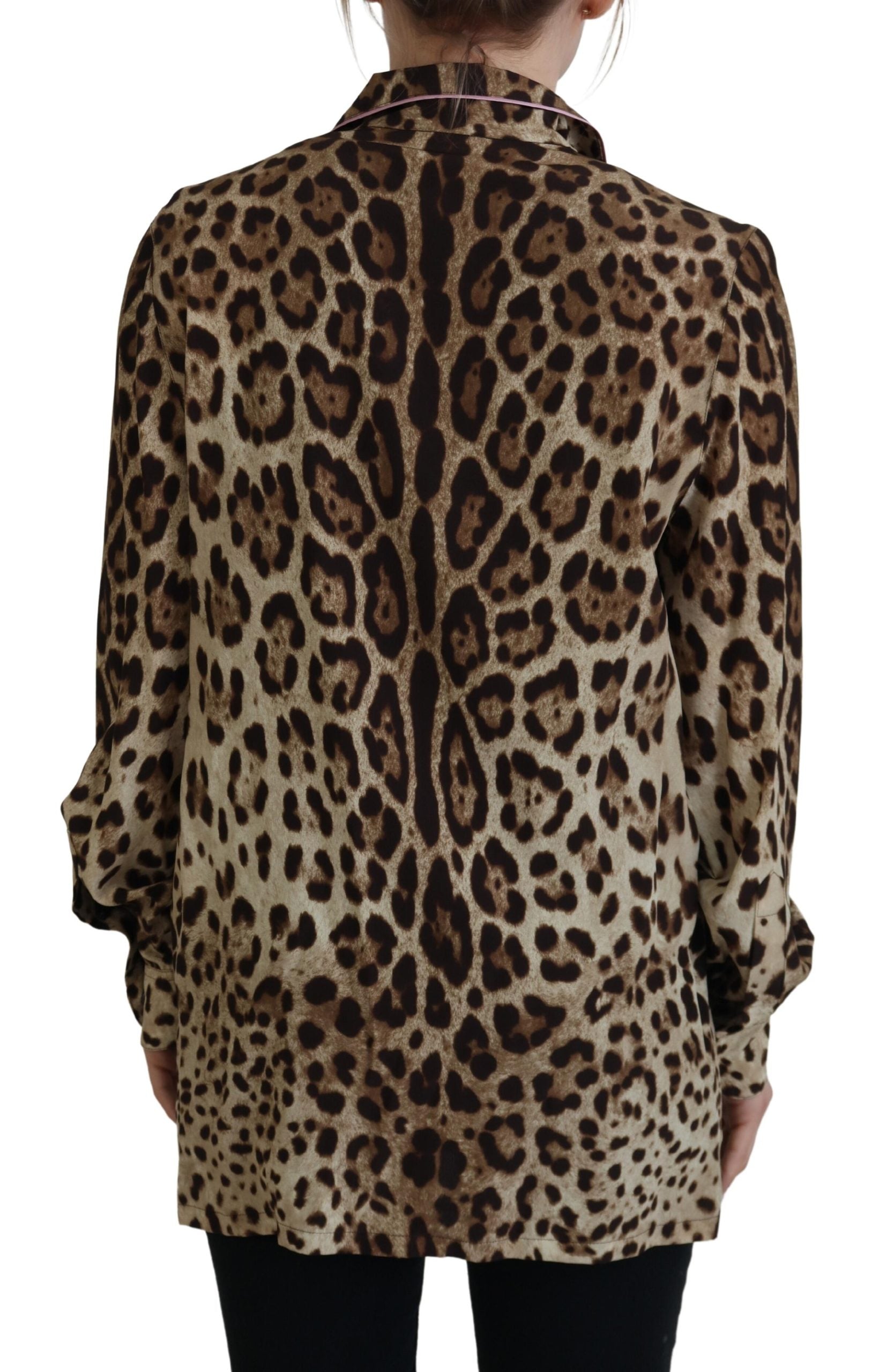 Dolce & Gabbana Brown Leopard Print Long Sleeve Blouse