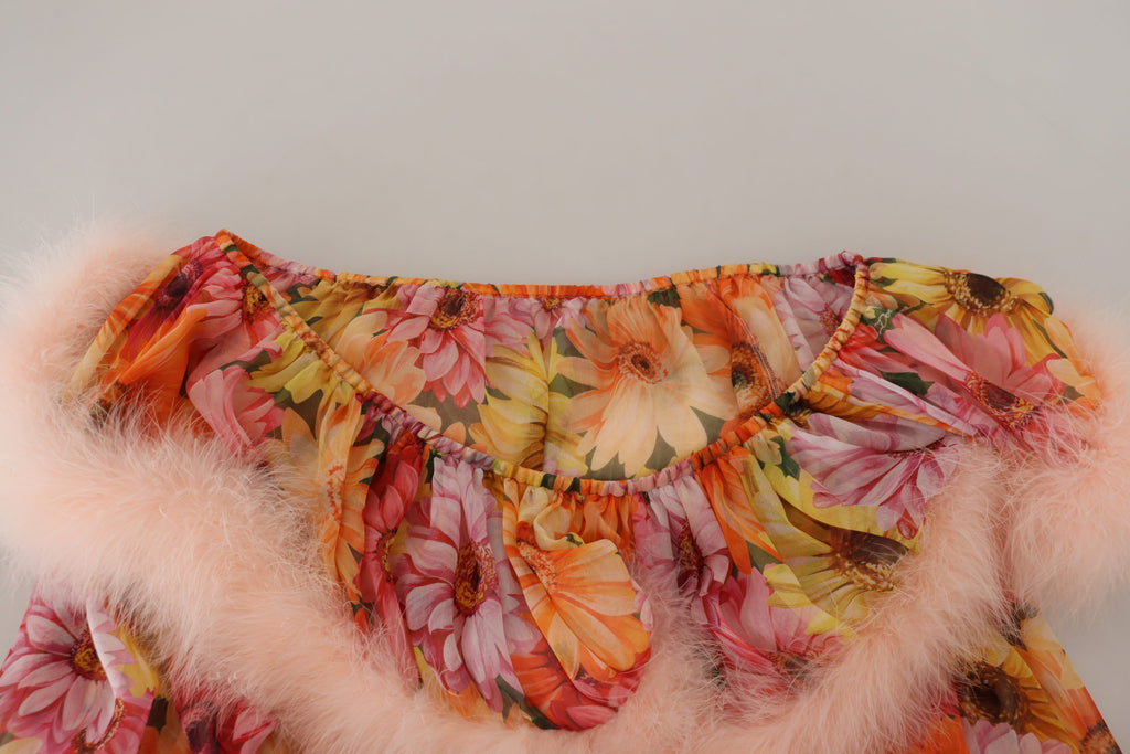 Dolce & Gabbana Multicolor Floral Pelz Shearling Bluse Top