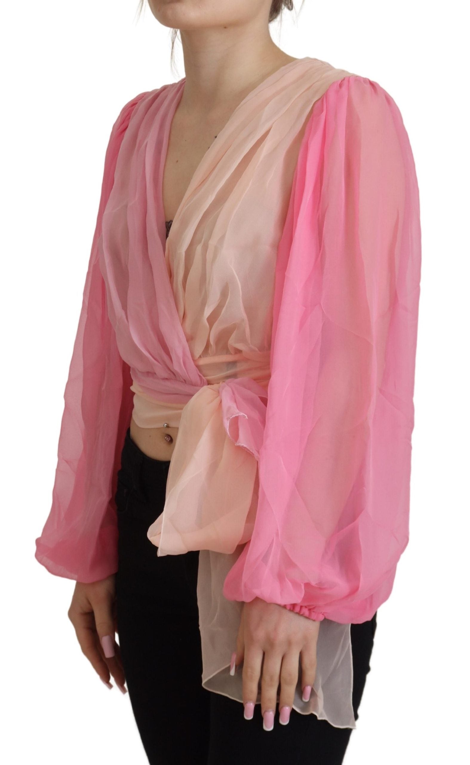 Dolce & Gabbana Rosa Seiden-Wickelbluse mit langen Ärmeln Top
