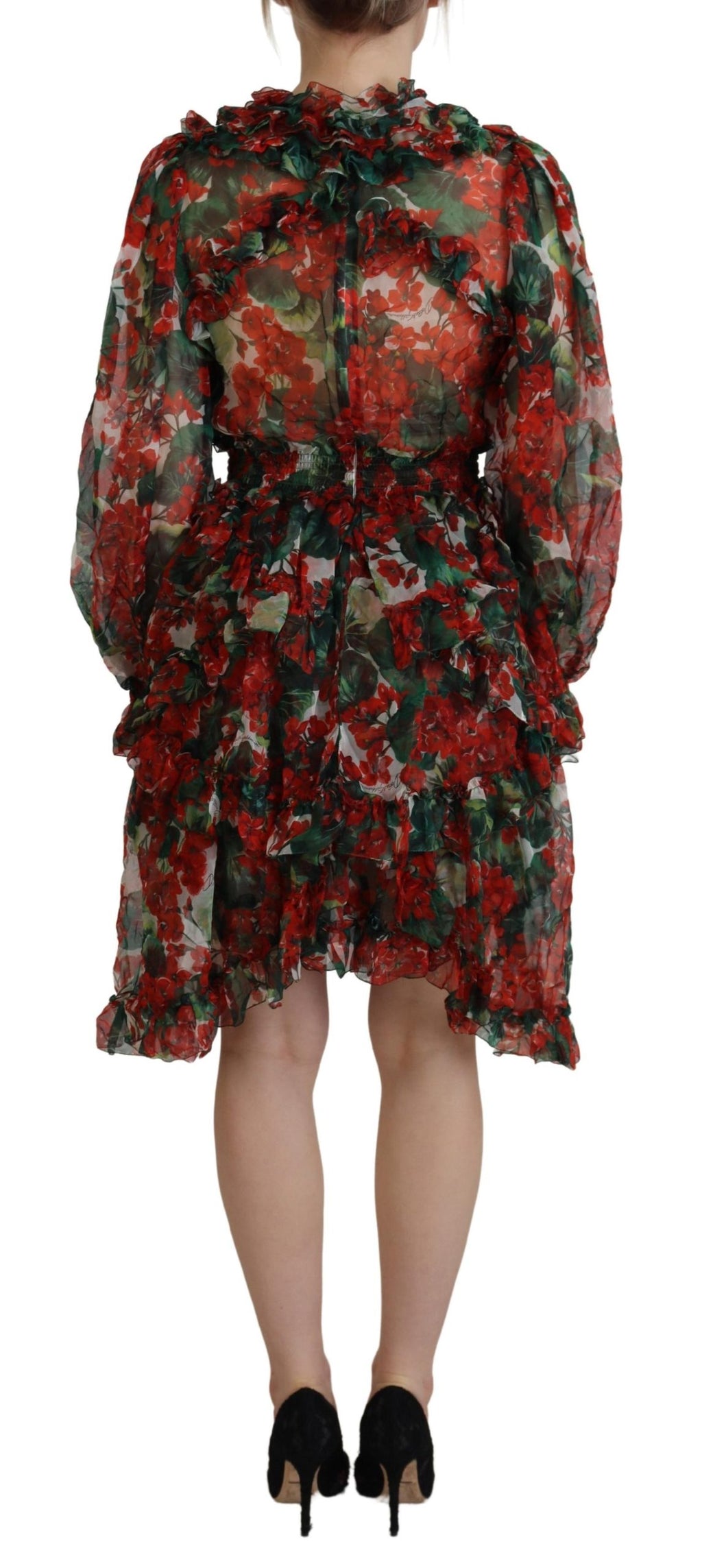 Dolce & Gabbana Multicolor Geranium A-Linie Knielanges Kleid
