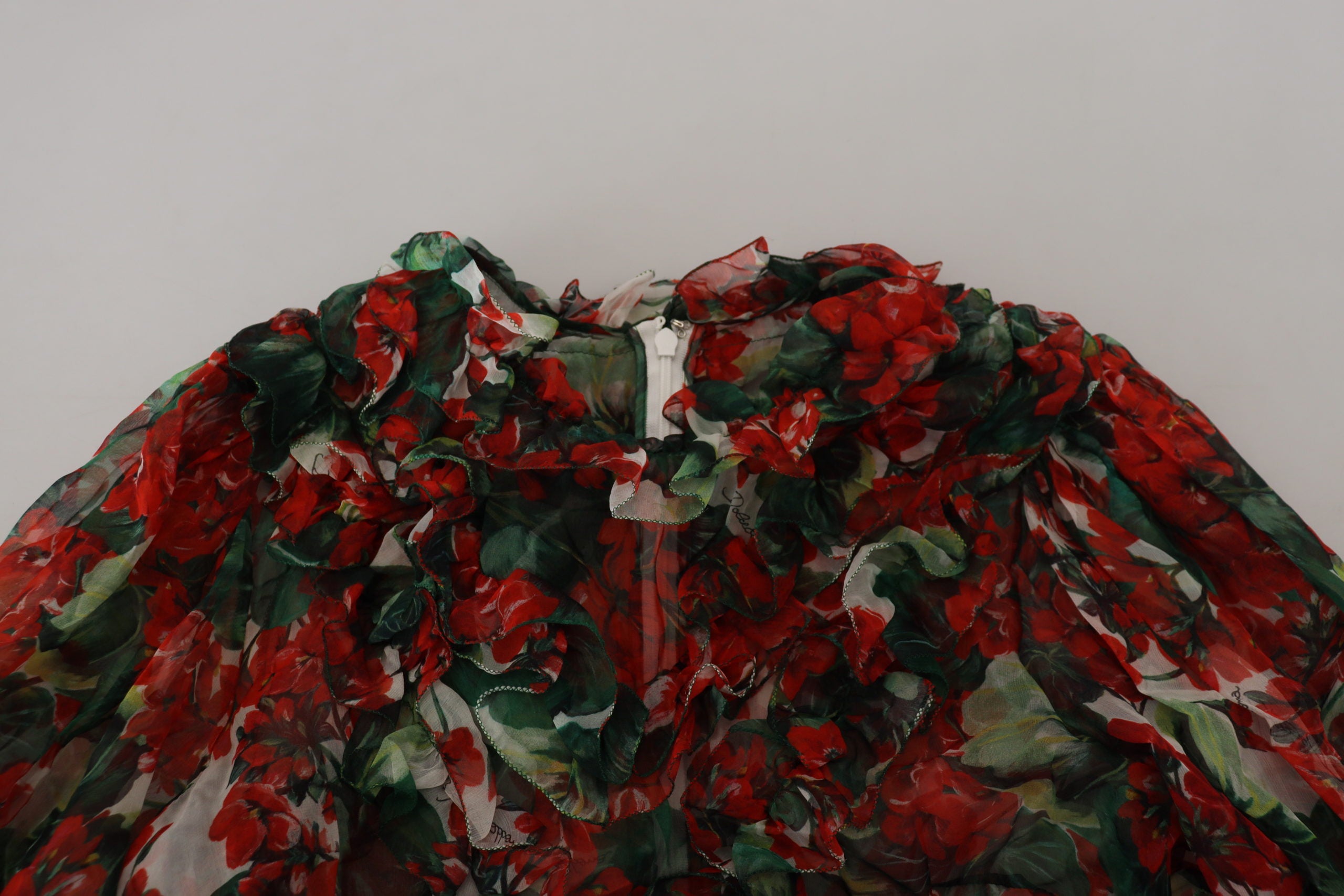 Dolce & Gabbana Multicolor Geranium A-Linie Knielanges Kleid