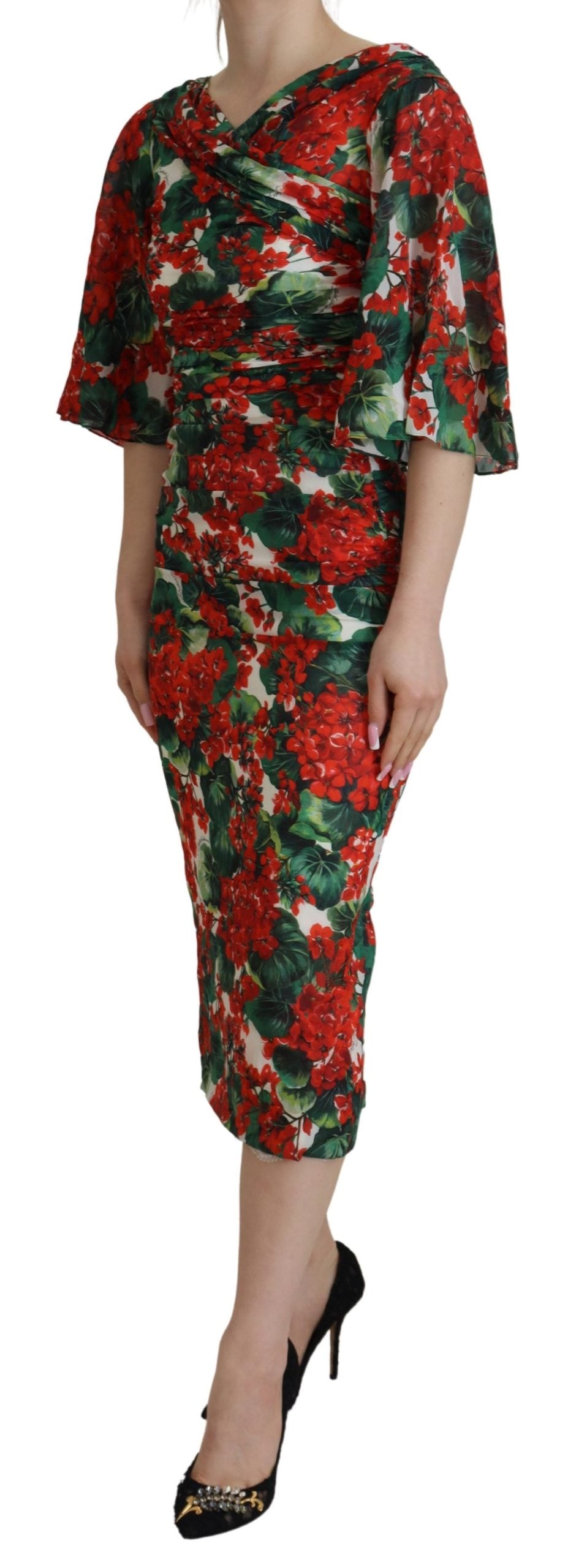 Dolce & Gabbana Multicolor Geranium Silk Coat Midi Dress