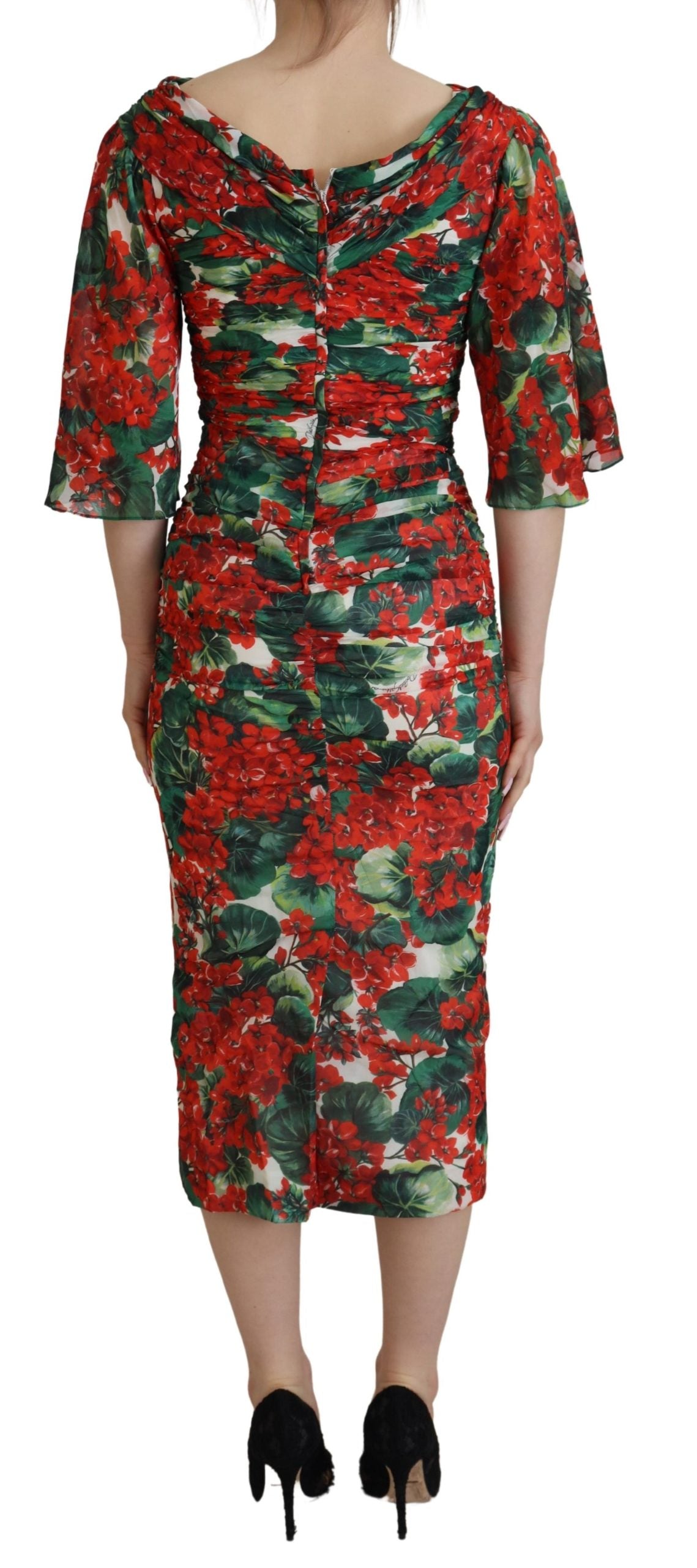 Dolce & Gabbana Multicolor Geranium Silk Coat Midi Dress