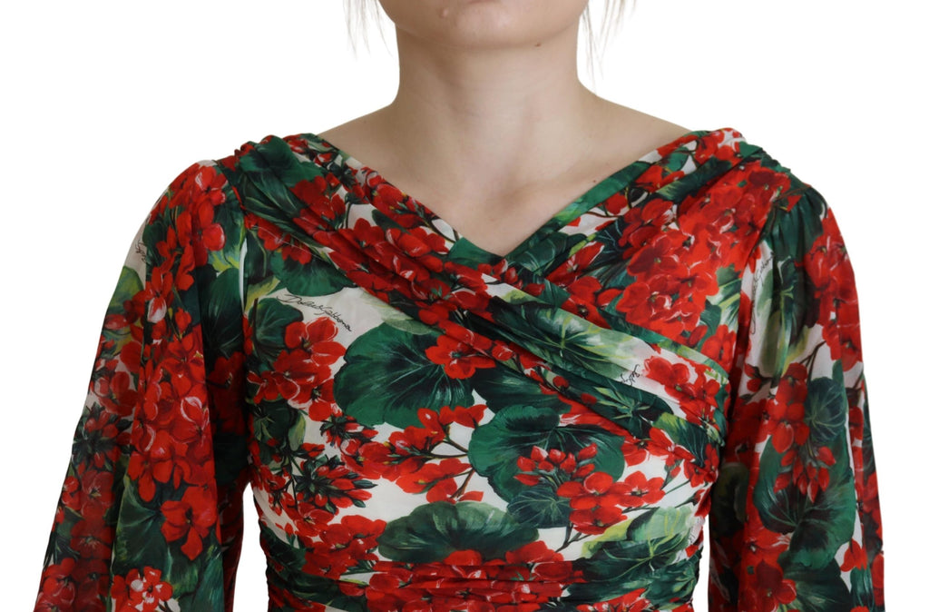 Dolce & Gabbana Multicolor Geranium Silk Coat Midi Dress