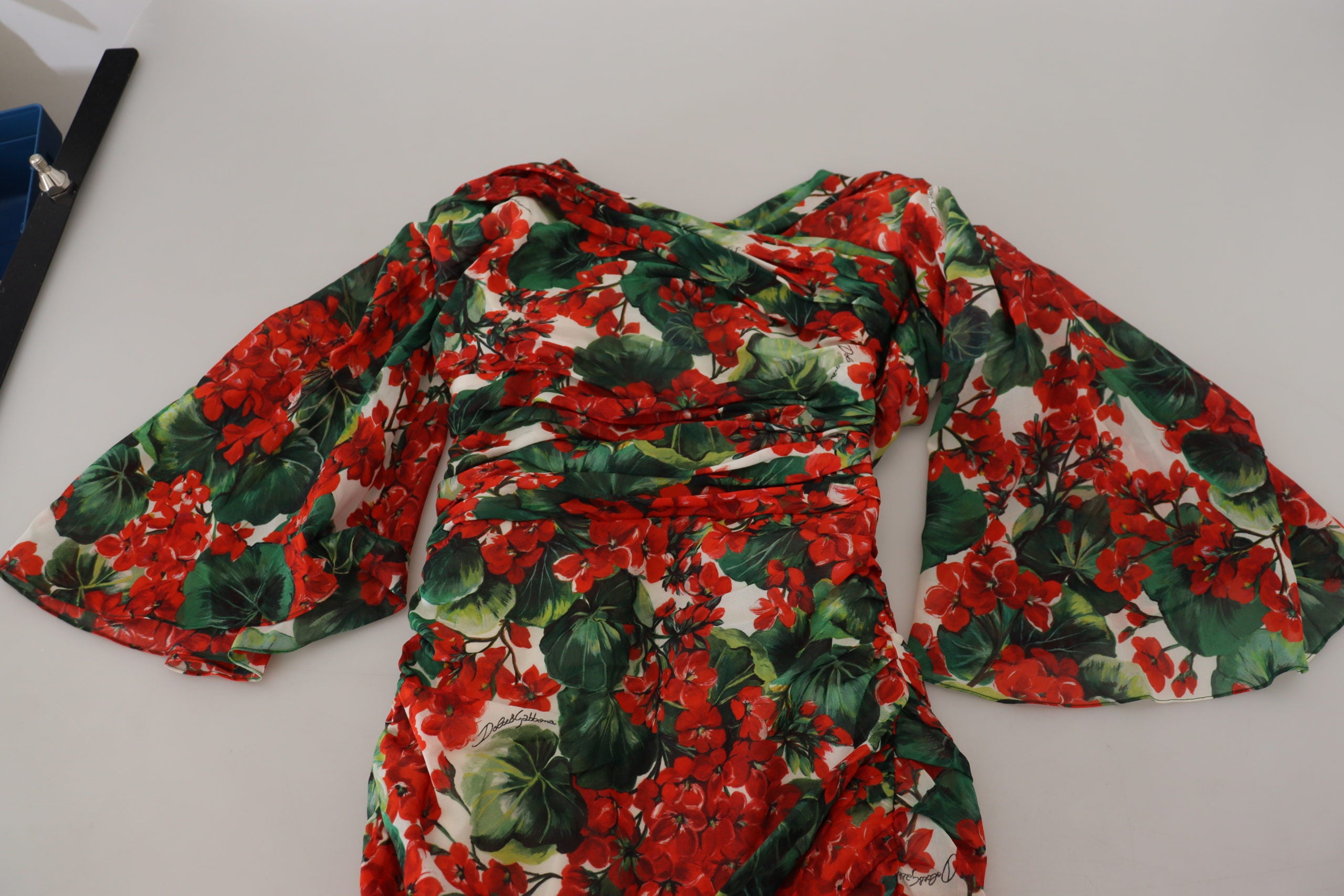 Dolce & Gabbana Multicolor Geranium Silk Coat Midi Dress
