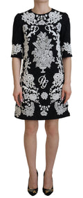 Dolce & Gabbana Black Lace-Trim Half-Sleeve A-Line Dress