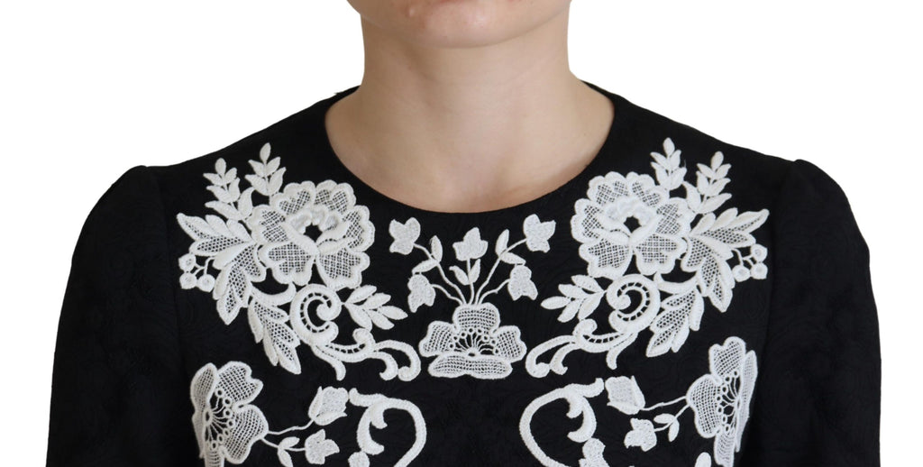 Dolce & Gabbana Black Lace-Trim Half-Sleeve A-Line Dress
